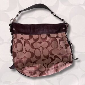 Coach Brown and Beige Signature Shoulder Bag